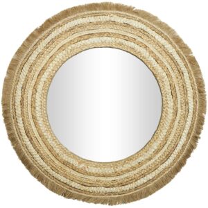 DecMode 38" x 38" Brown Woven Wall Mirror with Fringe Ends