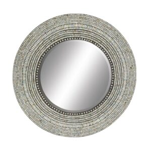 DecMode 39" x 39" Gray Handmade Mosaic Tribal Wall Mirror