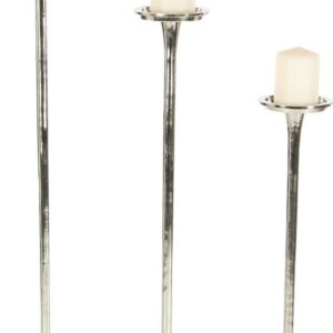 DecMode 3 Candle Silver Aluminum Metal Tall Candle Holder, Set of 3