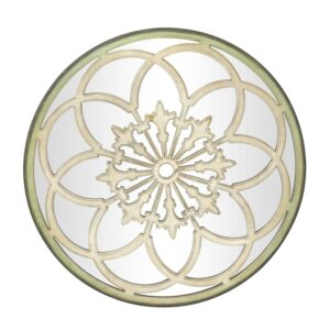 DecMode Cream Wooden Floral Medallion Room Wall Mirror with Vintage Green Frame, 40" x 2" x 40"
