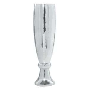 DecMode 48" Tall Champagne Flute Shape Silver Polystone Vase with Mosaic Mirror Inlay