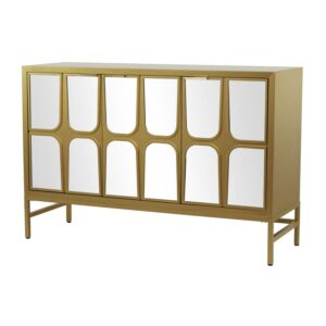DecMode 48" x 32" Gold Wooden 3 Door Cabinet with Mirrored Front, 1-Piece