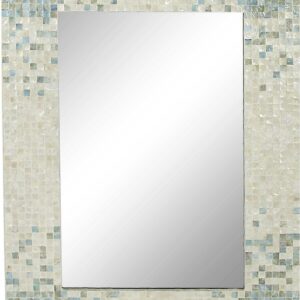 DecMode 48" x 36" Cream Handmade Mosaic Wall Mirror with Blue Corners