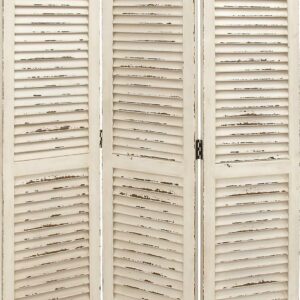 DecMode 48" x 71" Cream Wood Hinged Foldable Partition 3 Panel Room Divider Screen with Horizontal Slats, 1-Piece