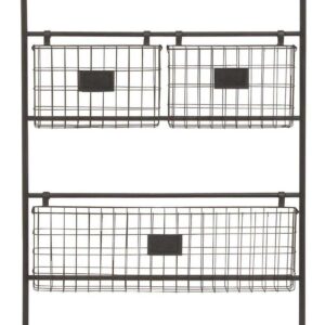 DecMode 4-Tier Industrial Wall Organizer Basket and Magazine Rack Holder, 27"W x 5"L x 61"H, Black Metal with Rustic Distressed Finish