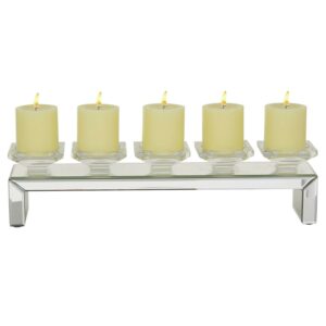 DecMode 5 Holder Silver Glass Pillar Candelabra with Mirrored Accents