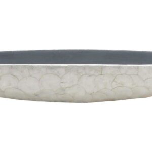 DecMode 6" Oval Long Oval White Capiz Shell Decorative Bowl with Mosaic Shell Accents