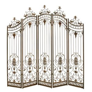 DecMode 80" x 80" Bronze Metal Scroll Hinged Foldable Arched Partition 5 Panel Room Divider Screen, 1-Piece