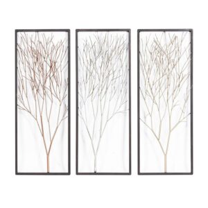 DecMode Black Metal Branch Tree Wall Decor with Black Frame (3 Count)