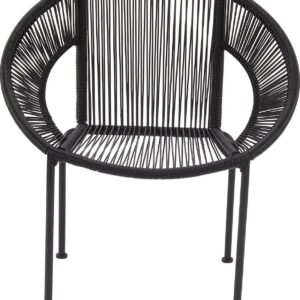 DecMode Black Plastic Rattan Contemporary Outdoor Chair, 29"W x 23"L x 30"H, featuring a Rounded Seat with Backrest