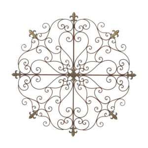 DecMode Brown Metal Scrolled Medallion Fleur De Lis Wall Decor
