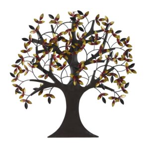 DecMode Brown Metal Indoor Outdoor Tree Wall Decor with Leaves