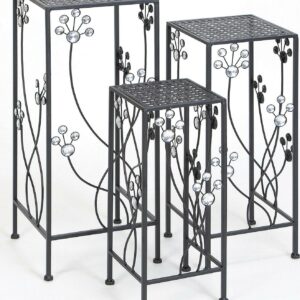 DecMode Contemporary Iron Plantstands, Matte Black 28"H, Set of 3