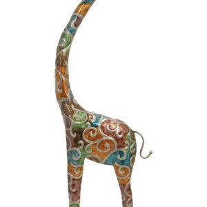 DecMode Extra Large and Colorful Floor Giraffe Sculpture, Molded from Iron with Grey Metal Finish, 17"W x 3"L x 73"H