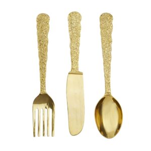 DecMode Gold Aluminum Metal Knife, Spoon and Fork Utensils Wall Decor (3 Count)