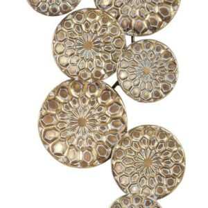 DecMode Gold Metal Plate Embossed Floral Home Wall Decor with Teal Accents, 19" x 3" x 50"