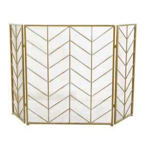 DecMode Gold Modern Metal Zigzag Pattern Fireplace Screen, 52"W x 31"H