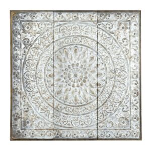 DecMode Gray Metal Embossed Floral Wall Decor with Gray Backing