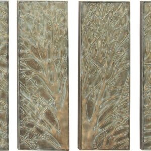 DecMode Green Metal Tree Wall Decor with Embossed Design (4 Count)