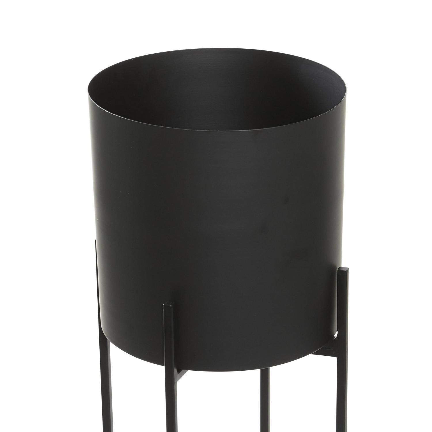 DecMode Modern Metal Cylinder Shape with Plate Planter, Set of 2 24"W, 33"H Features Matte Charcoal Black Finish - Image 4