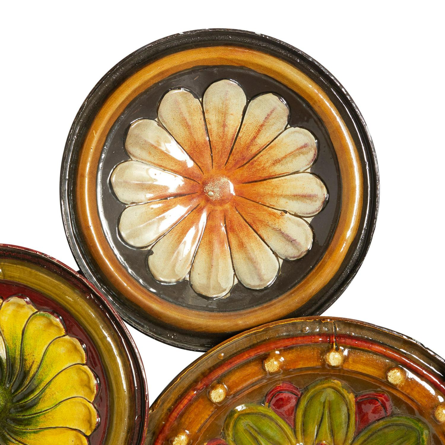 DecMode Multi Colored Metal Spanish Inspired Floral Plate Wall Decor with Spanish Designs - Image 4