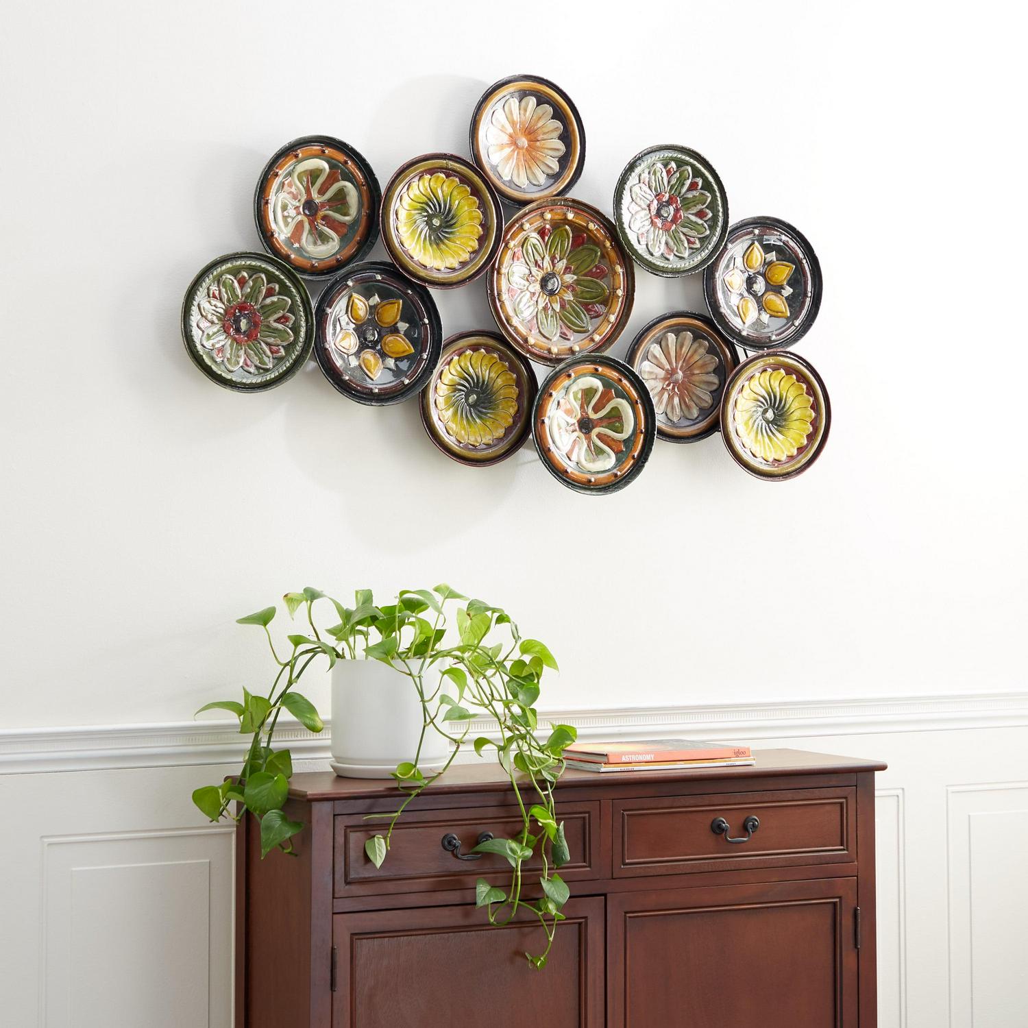 DecMode Multi Colored Metal Spanish Inspired Floral Plate Wall Decor with Spanish Designs - Image 2