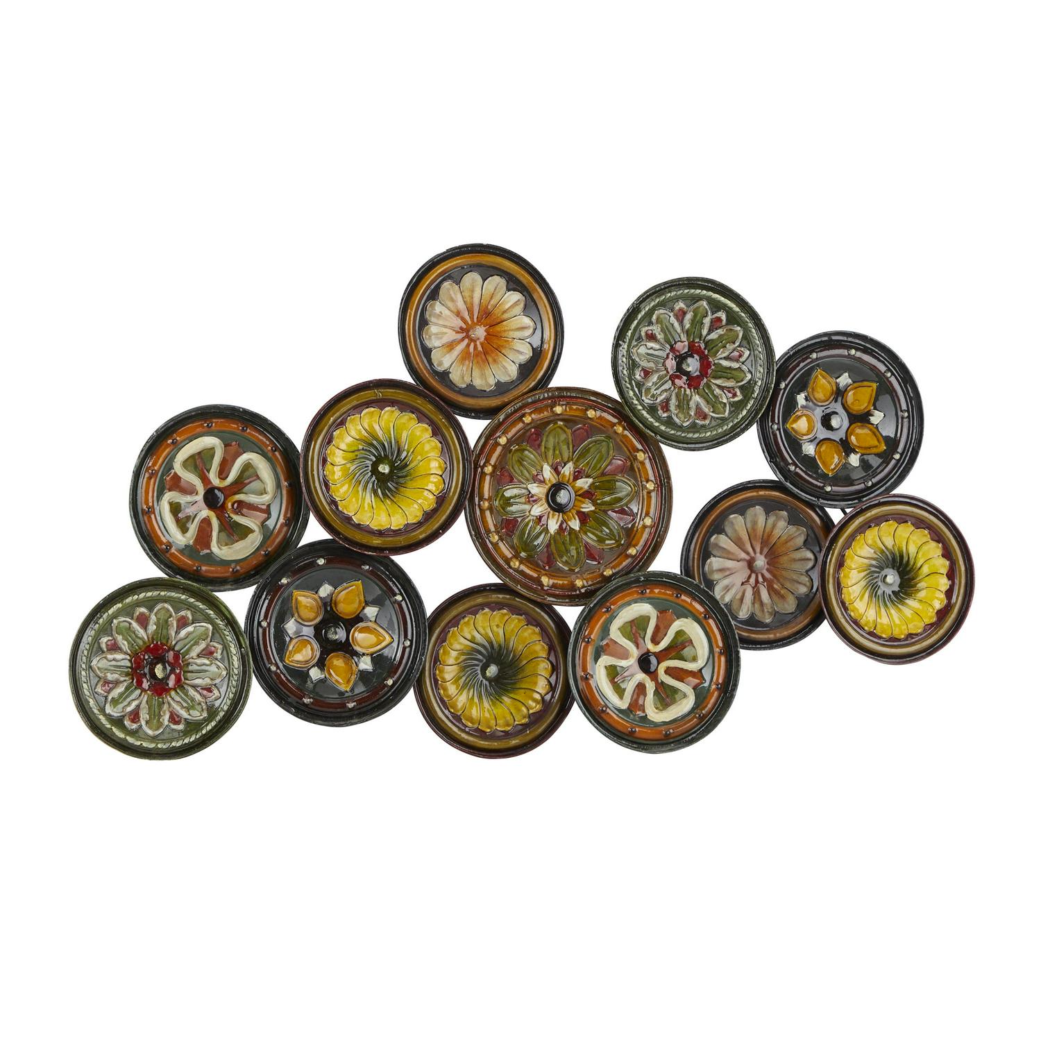 DecMode Multi Colored Metal Spanish Inspired Floral Plate Wall Decor with Spanish Designs - Image 5