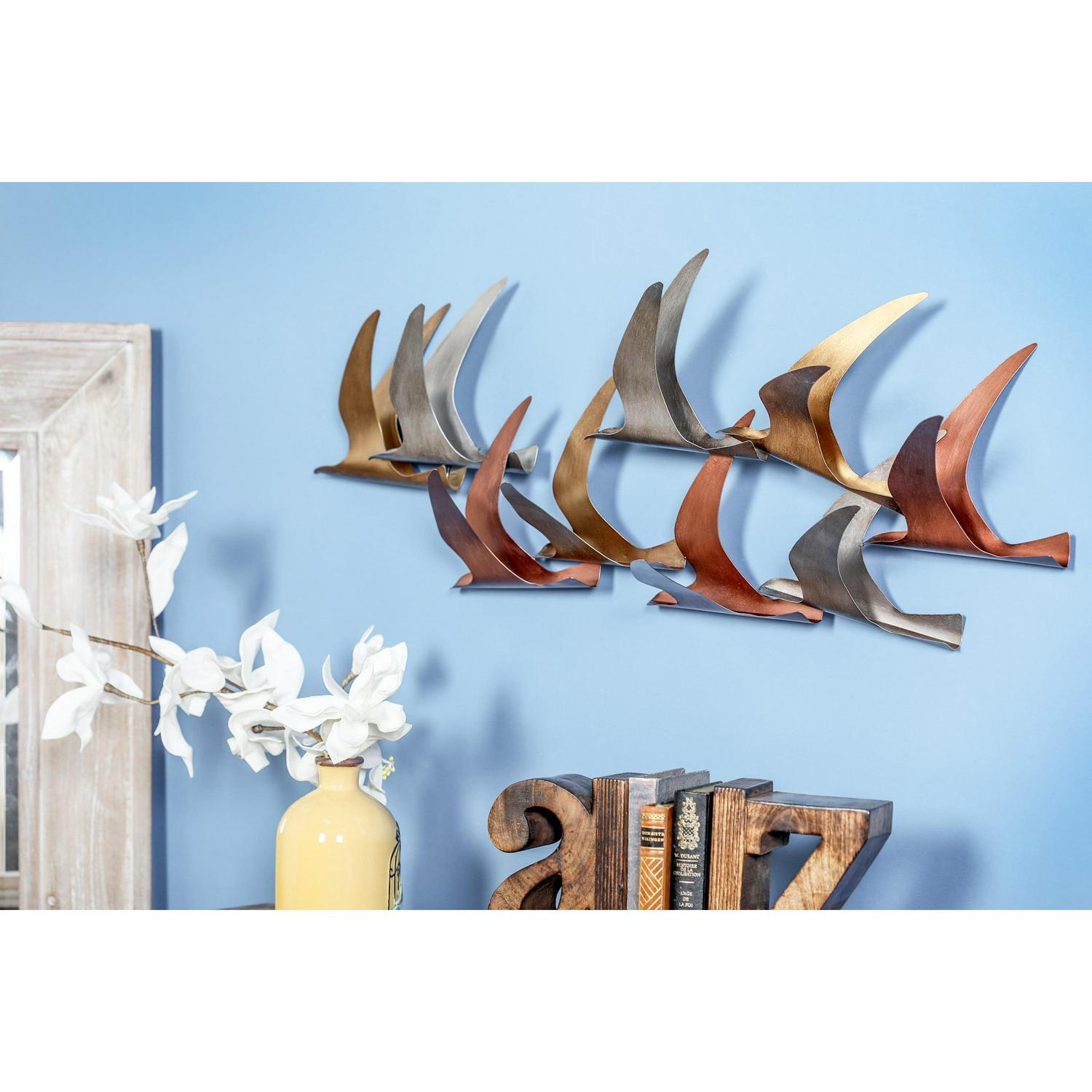 DecMode Multi Colored Metal Flying Flock Of Bird Wall Decor - Image 2