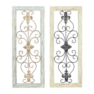 DecMode Multi Colored Wood Arabesque Scroll Wall Decor (2 Count)