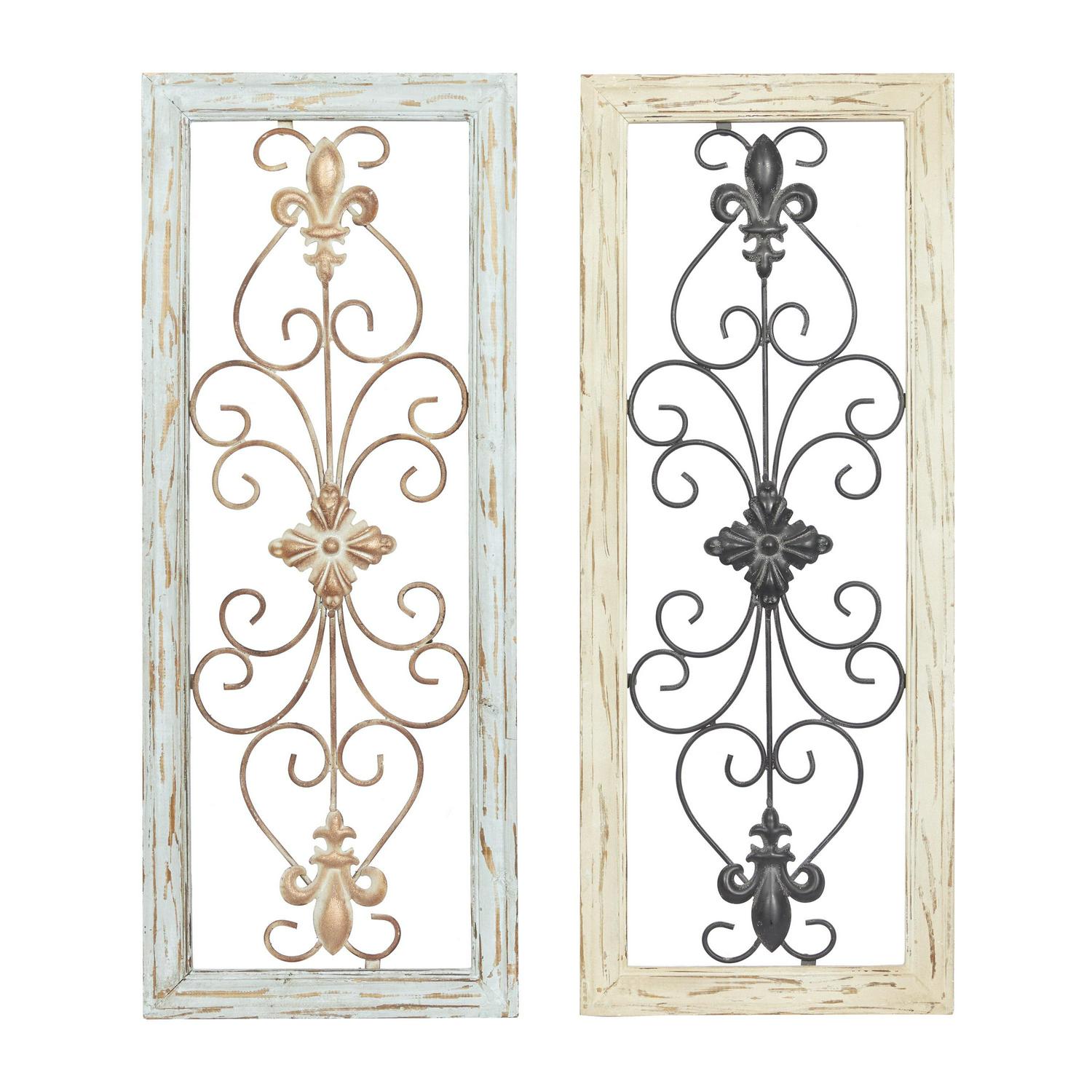 DecMode Multi Colored Wood Arabesque Scroll Wall Decor (2 Count)