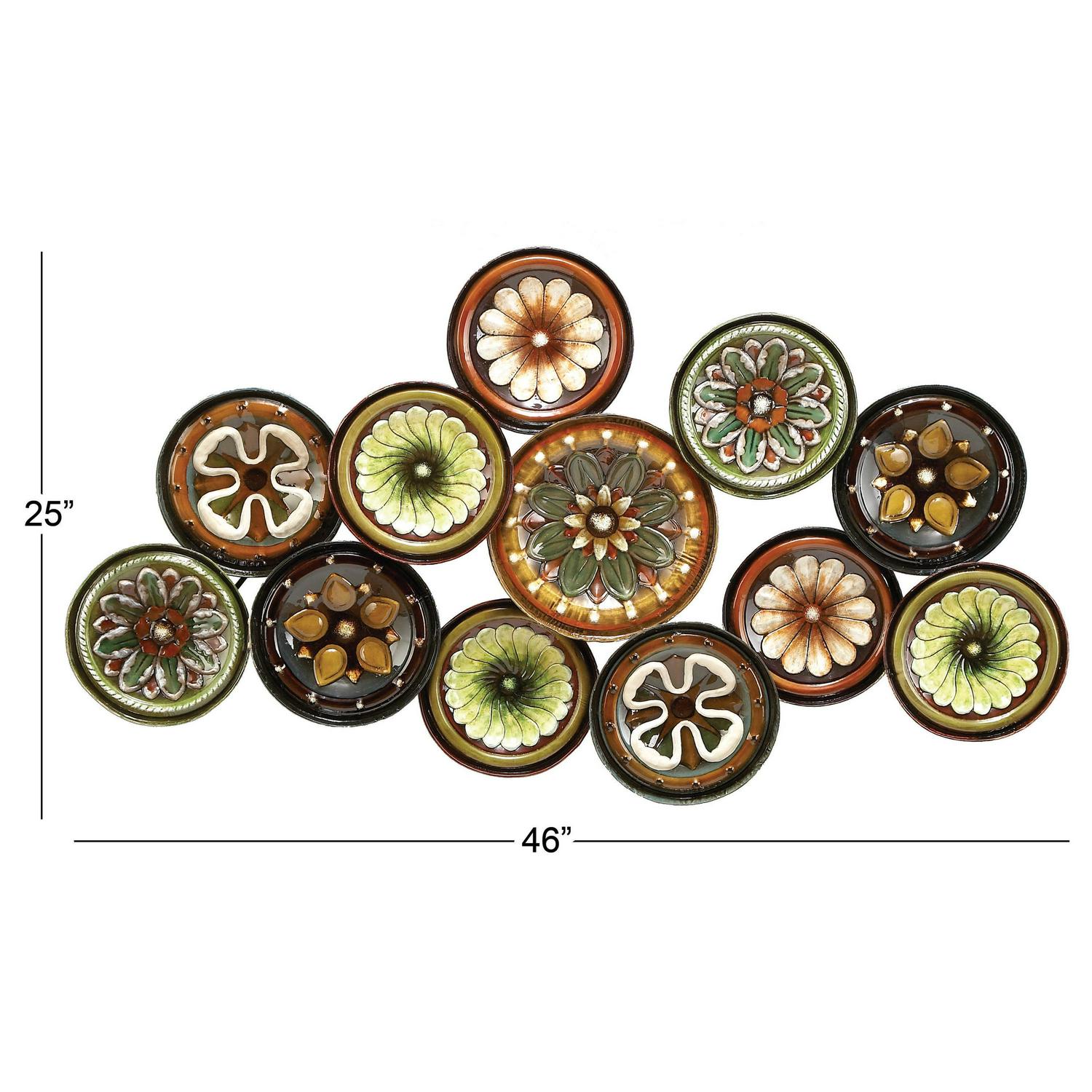 DecMode Multi Colored Metal Spanish Inspired Floral Plate Wall Decor with Spanish Designs - Image 3