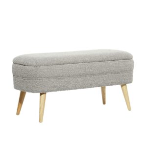DecMode Polyester Rounded Upholstered Boucle Storage Bench with Wood Legs, Gray