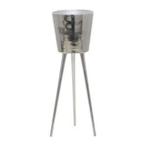DecMode Round Aluminum Metal Tall Floor Champagne 3 Bottle Gray Ice Bucket