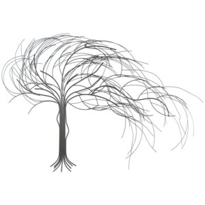 DecMode Dark Gray Metal Indoor Outdoor Abstract Curved Tree Wall Decor