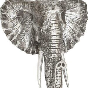 DecMode Silver Polystone Metallic Elephant Wall Decor with Tusks