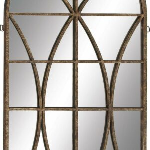 Deco 79 Glass Window Pane Inspired Wall Mirror with Arched Top, 32" x 1" x 59", Brown