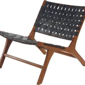DecMode Wood Woven Lounge Chair, Black, Set of 2