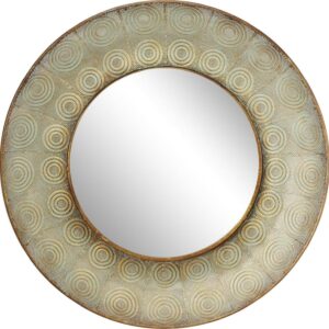 Decmode Pierced Gold Metal Large, Round Wall Mirror with Eclectic Circle Designs, 36” x 36”