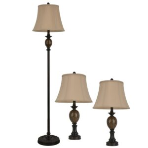 Decor Therapy Mae Table and Floor 3 pack Lamp Set, Light Marble, 14" x 14" x 61" - Bronze