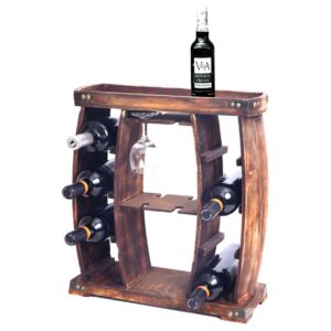 Decorative Wooden 8 Bottle Rustic Wine Rack with Glasses Holder