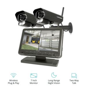 Defender PhoenixM2 Non Wi-Fi. Plug-in Power. Security Camera System with 7" Display Monitor and 2 Long-Range Night Vision Cameras, 32GB SD Card Recording, Plug & Play