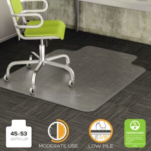 Deflecto DuraMat Moderate Use Chair Mat for Low Pile Carpet, 45 x 53, Wide Lipped, Clear