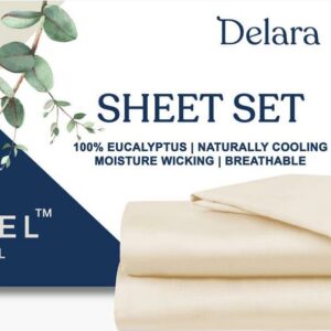 Delara 100% Eucalyptus TENCEL Lyocell Twin Sheet Set, 3-Piece, Cooling, Silky Soft, Moisture-Wicking, Breathable, Fog