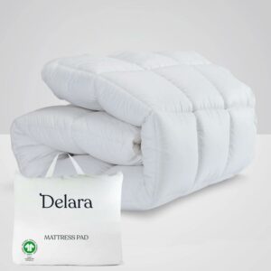 Delara King Organic Cotton Mattress Pad and Protector, Hypoallergenic Down Alternative, Waterproof TPU, Cooling, Noiseless, Mattress Topper & Cover