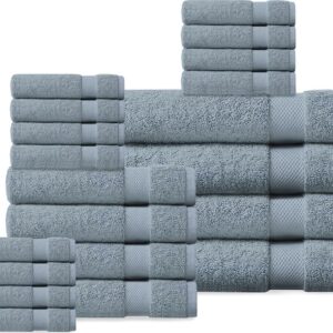 Delara 20-Piece Organic Cotton Bath Towel Set, 650 GSM Luxury Plush, Quick Dry & Ultra-Absorbent, GOTS & OEKO-TEX Certified, Light Blue