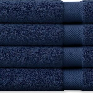Delara Organic Cotton Bath Sheet 36"x70" Pack of 4, 650 GSM Plush Soft Quick-Dry Ultra-Absorbent Towels, GOTS & OEKO-TEX Certified, Navy Blue