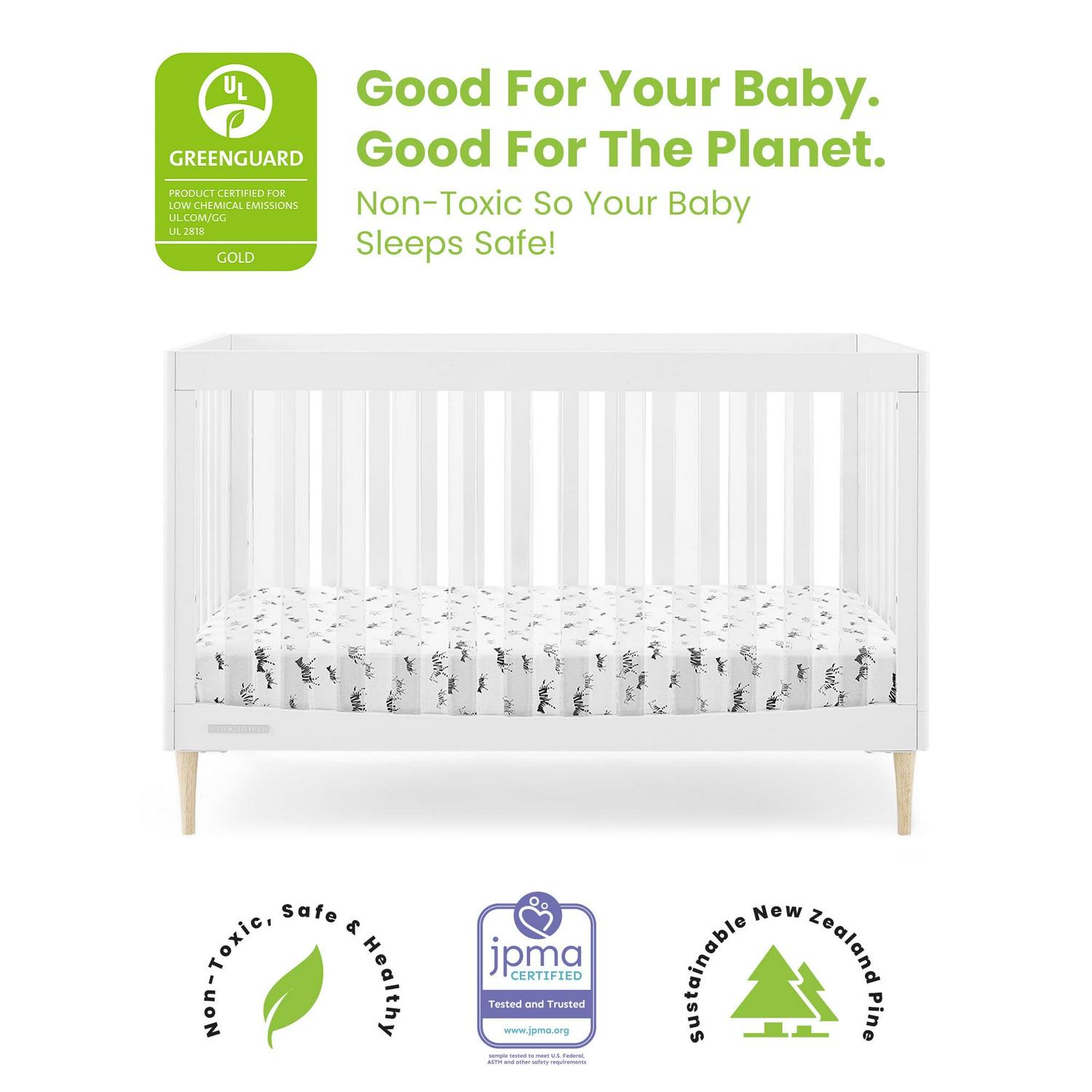 Delta Children Austin Acrylic 4-in-1 Convertible Baby Crib - Greenguard Gold Certified, Bianca White/Natural - Image 3