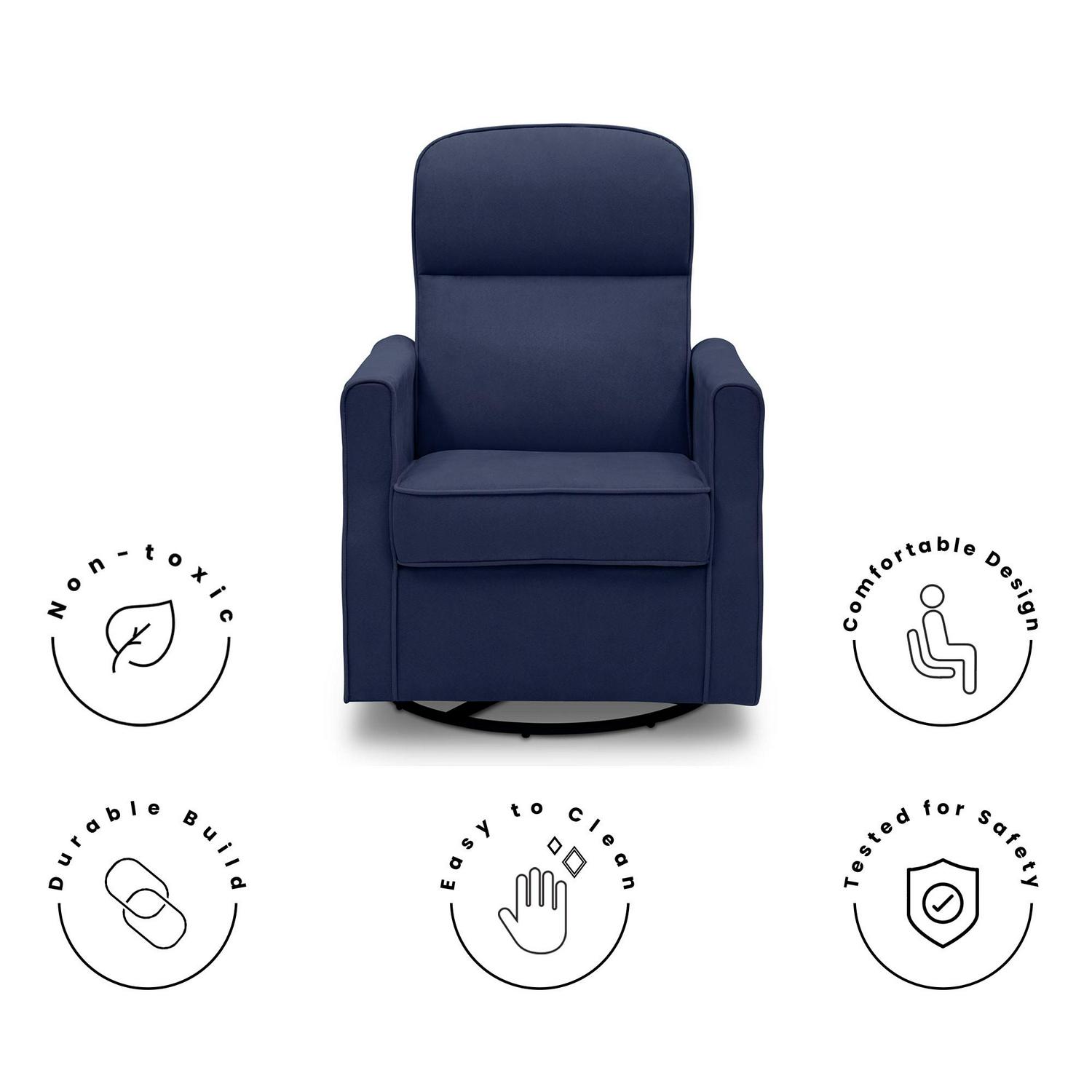 Delta Children Clair Slim Nursery Glider Swivel Rocker Chair, Navy - Image 8