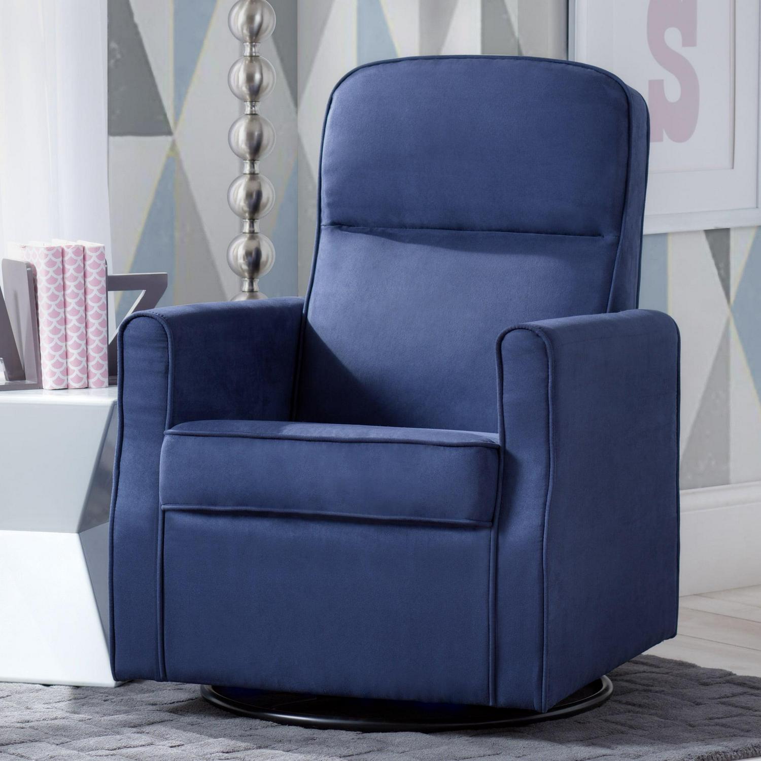 Delta Children Clair Slim Nursery Glider Swivel Rocker Chair, Navy