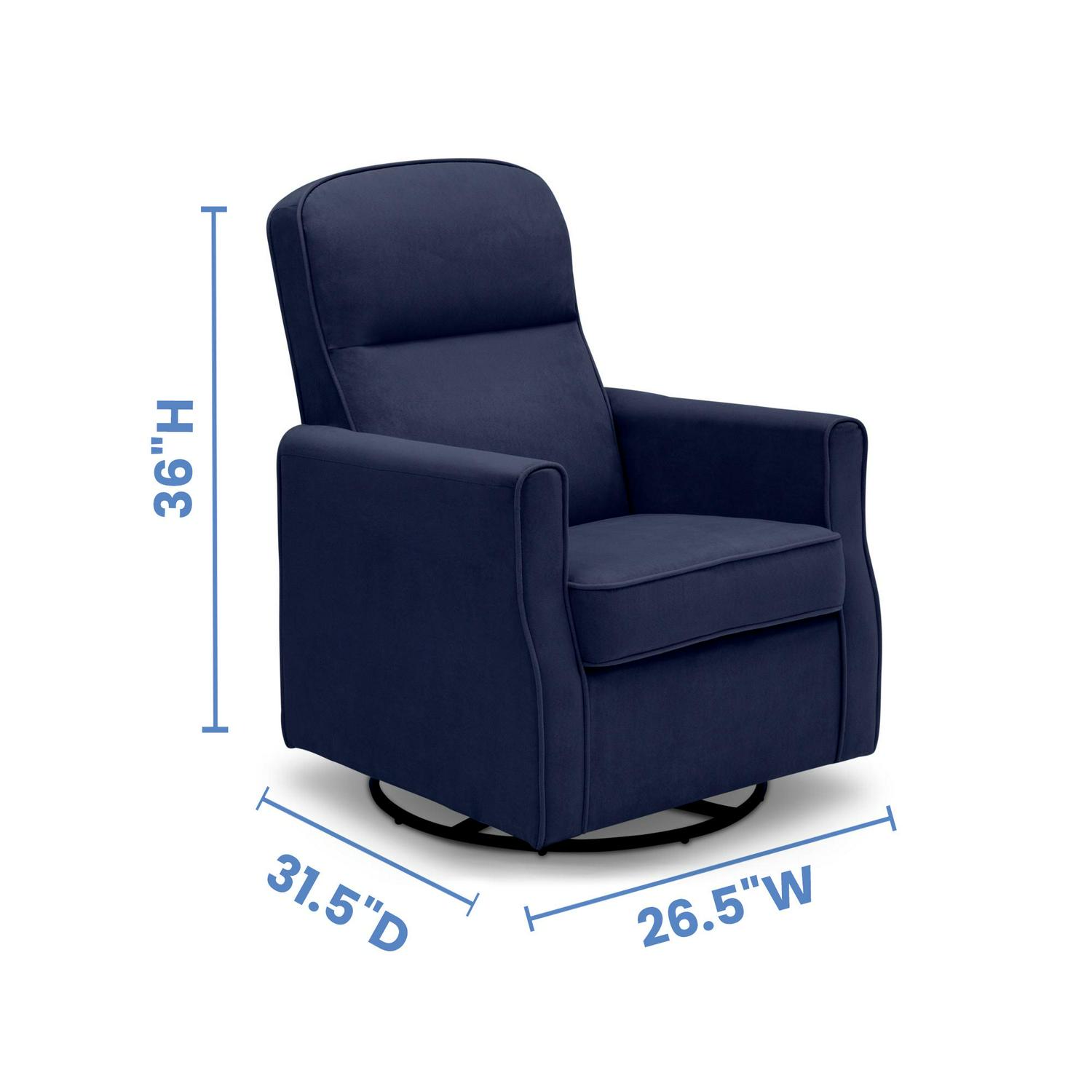 Delta Children Clair Slim Nursery Glider Swivel Rocker Chair, Navy - Image 2